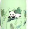 Ion8 Kids Water Bottle, Steel 400 ml/13 oz, Leak Proof, Easy to Open, Secure Lock, Dishwasher Safe, Flip Cover, Carry Handle, Easy Clean, Durable, Metal Water Bottle, Raised Print, Pandas Design - Image 2