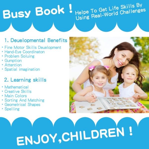 Busy Book for Kids, Montessori Autism Sensory Educational Toys, 12 Pages Toddler Preschool Activity Binder and Early Learning Toys - for Boys & Girls Develops Fine Motor Skills - Image 6