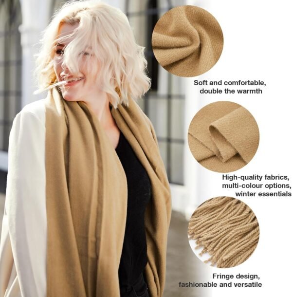 MissShorthair Pashmina Travel Scarf for Women Cashmere Solid Color Shawl Wraps Wool Shawls Gift for Evening Dresses - Image 2