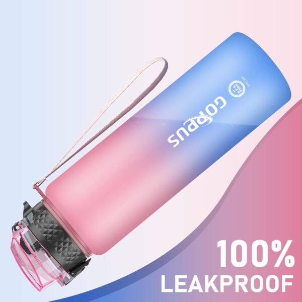 GOPPUS Kids Water Bottle with Straw Lid 17 oz Leak-proof BPA Free Motivational Time Marker Tritan Plastic Water Bottles for Girls Boys School Sports 2 Lids Pink Blue - Image 5