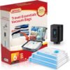BRODI 6 Combo Pack Travel Vacuum Bags with Pump - Compression Bags for Travel,Vacuum Storage Bags for Space Saver & Travel Essentials,Vacuum Seal Bags for Clothing,Travel Vacuum Bags for Luggage