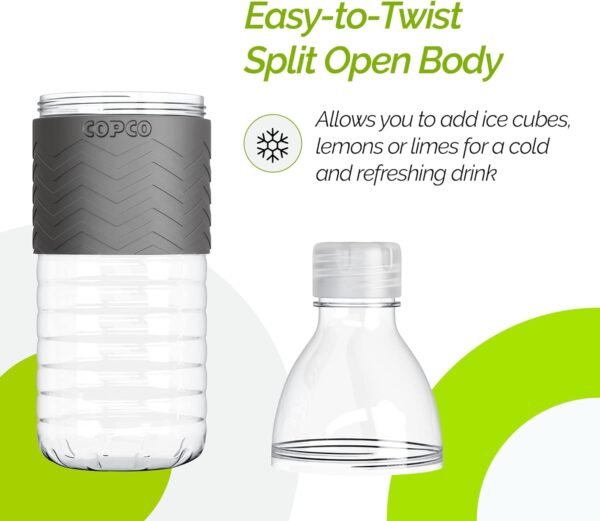 Copco Hydra Reusable Water Bottles | Set of 2 | Non-Slip Sleeve | Spill Resistant Lid | Clear Water Bottles for School, Gym, & Travel | BPA Free Tritan Plastic Water Bottles | 16 Oz (Gray) - Image 4