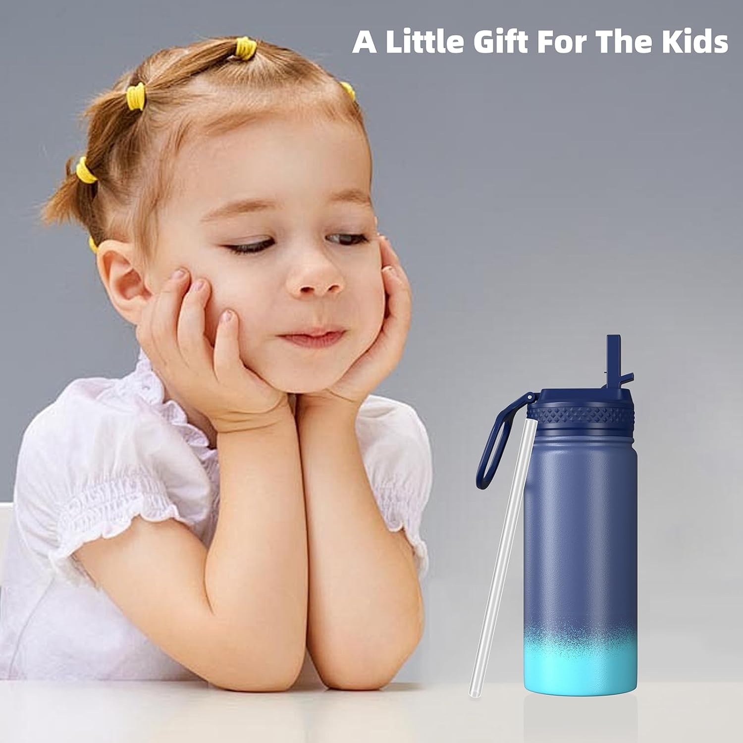Kids Water Bottle, Leak-proof Kids Cup With Straws Lids, Stainless Steel Vacuum Double Wall Insulated cup, Kids Water Bottle for School, 12oz-16oz (deep blue and green) - Image 2