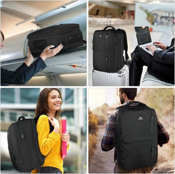 MATEIN Carry on Backpack, Extra Large 40L Flight Approved Travel Laptop Backpack with USB Port, 17 Inch Water Resistant Luggage Computer Daypack College Overnight Weekender Bag for Men & Women, Black - Image 8