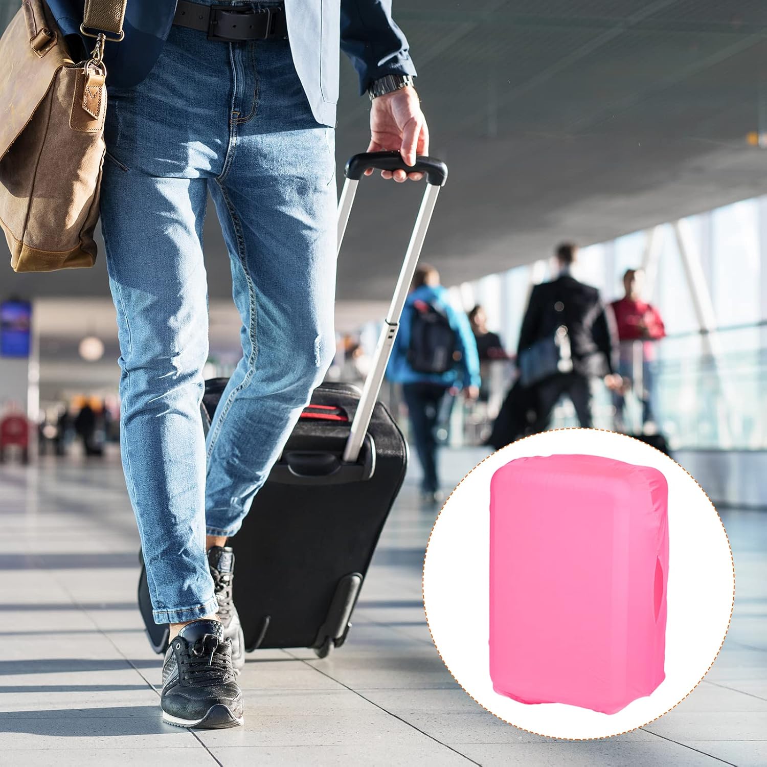 PATIKIL Elastic Silk Travel Luggage Cover, Washable Protective Suitcase Protector Bag Pink for 20 Inch Wheeled Suitcase - Image 5