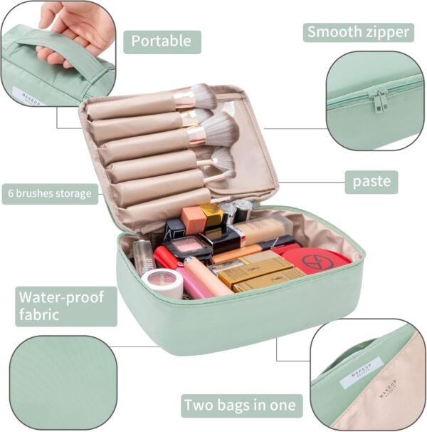Queboom Travel Makeup Bag Cosmetic Bag Makeup Bag Toiletry bag for women and men (Green) - Image 4