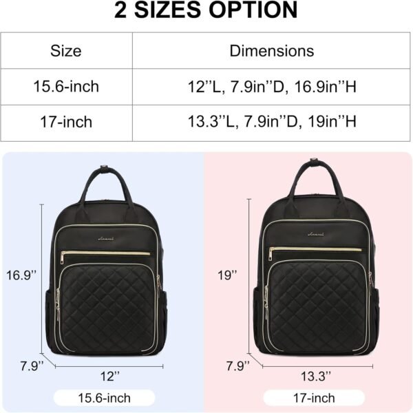 LOVEVOOK Laptop Backpack for Women, 15.6 Inch, Black, Quilted Commuter Backpack with USB Charging Port, Water Resistant, Lightweight Travel Work Backpack - Image 9