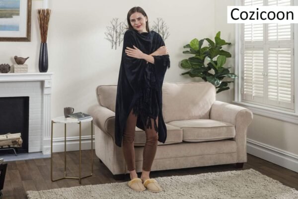 Travel Scarf for Women Airplane, Cozy Fleece Travel Wrap with Fringes, Perfect as a Travel Shawl or Office Blanket, Lightweight and Warm, Makes a Great Gift for Mom - Black - Image 5