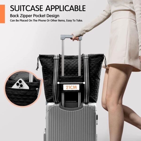 FIORETTO Womens Quilted Travel Tote Bag Duffle Bag with Trolley Sleeve - Image 2