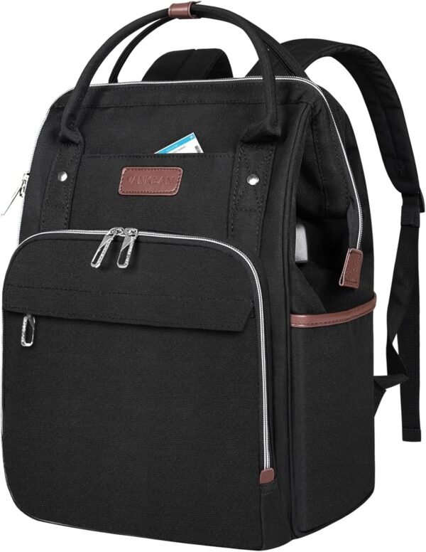 VANKEAN Laptop Backpack for Women Men 15.6-16.2 Inch Stylish Computer Work Backpack, Waterproof College Casual Daypack Business Travel Backpacks with USB Port & RFID Blocking, Black