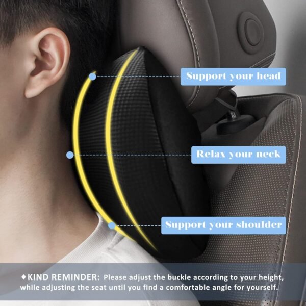 Super Comfy Car Headrest Pillow, Car Pillow for Neck Pain Relief with Adjustable Strap, 100% Memory Foam & Breathable Removable Cover, Ergonomic Design - Softness Travel Car Neck Pillow(Black, 1PC) - Image 3