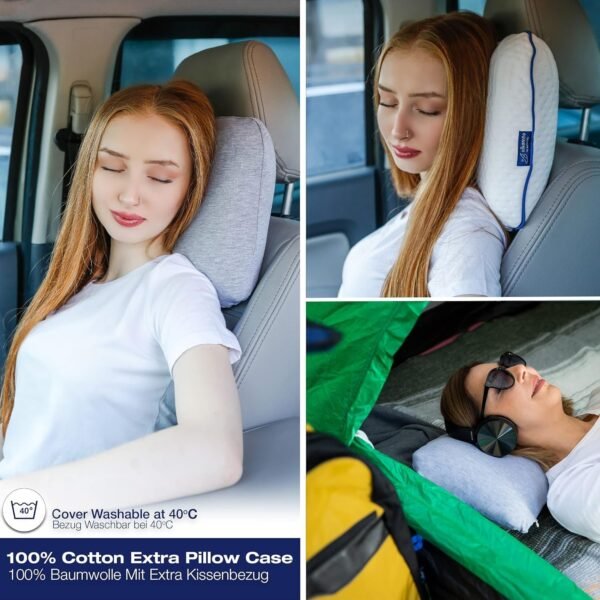 Travel & Camping Comfortable Memory Foam Pillow with Extra Cotton Cover – Easy to Carry Portable Bag (White) - Image 8