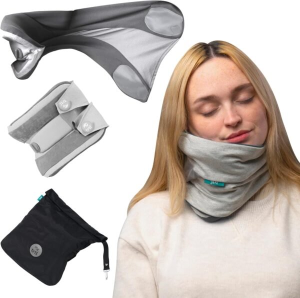 trtl Pillow Plus - Adjustable Neck Pillow for Airplane Travel - Travel Pillow with Luxury Foam Padding for Head and Neck Support - Lightweight - Machine Washable - Waterproof Carry Bag - Charcoal