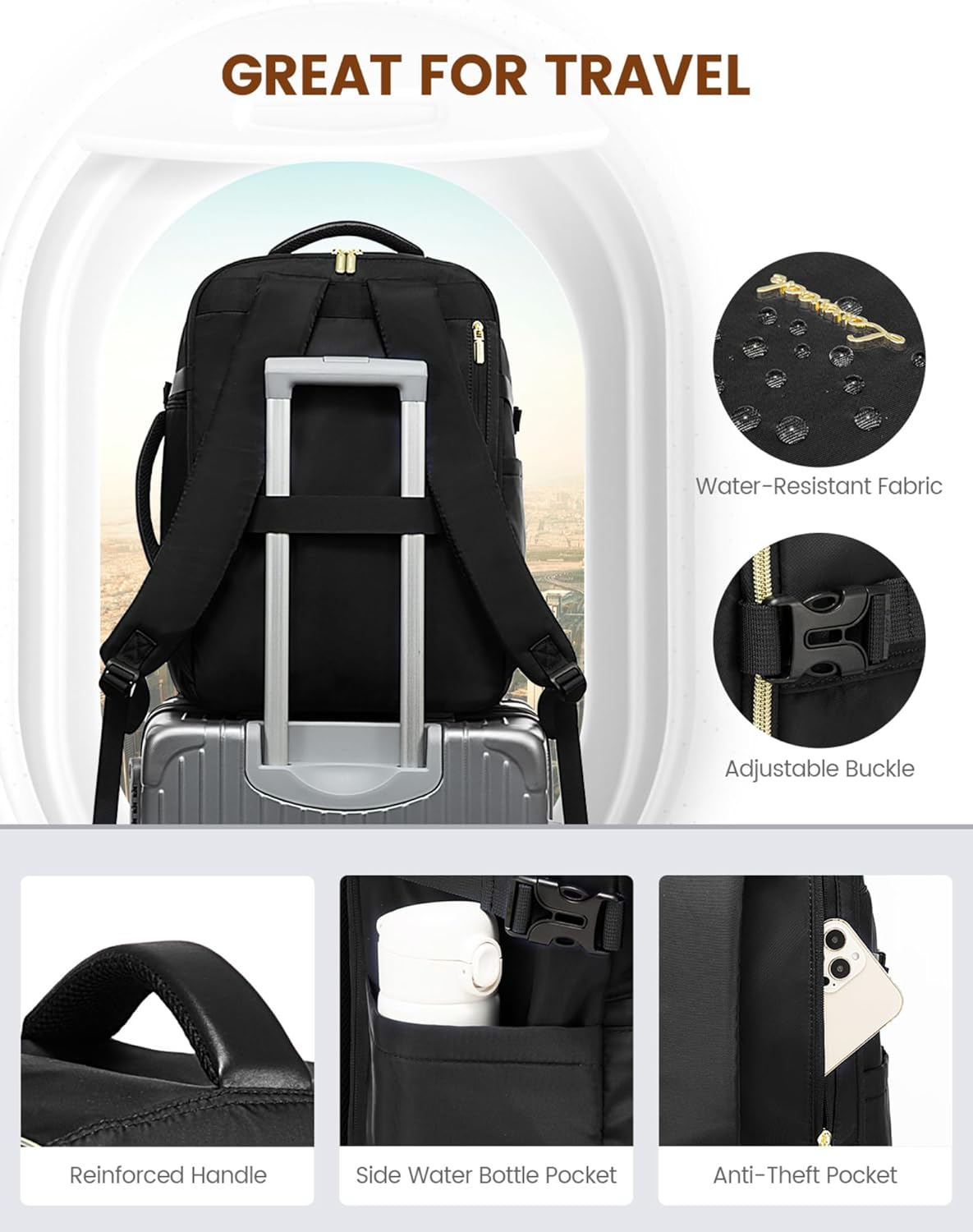 LOVEVOOK Travel Backpack for Women, 40L Large Carry On Backpack Flight Approved, Waterproof Personal Item Travel Bag Fits 17.3'' Laptop,TSA Backpack Suitcase with 3 Packing Cubes - Image 8