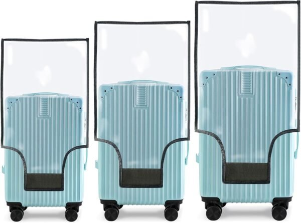 3 PCS Luggage Covers for Suitcase,Clear Pvc Luggage Protectors,Suitcase Covers,Ransparent Travel Suitcase Wrap,Protective Cover Case for 20"+24"+28" Wheeled Luggage (Black)