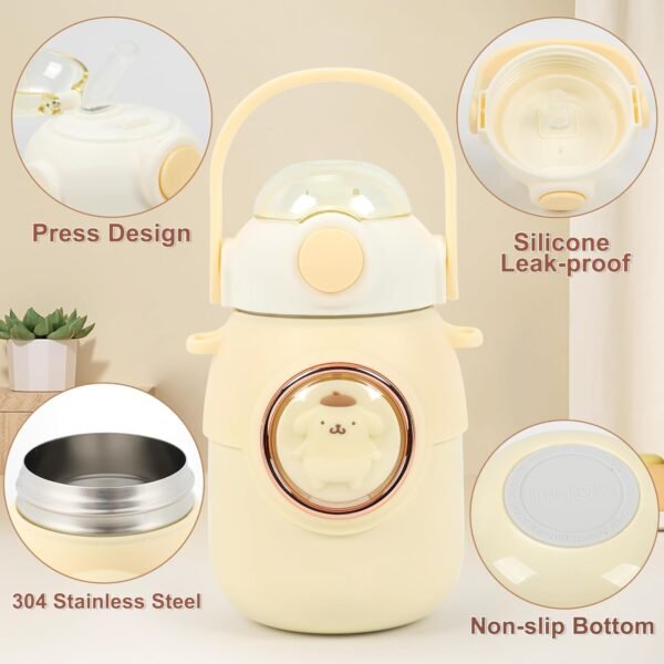 Kids Cute Anime Insulated Water Bottle with 50pcs Anime Stickers, Stainless Steel Thermos Water Bottle Leakproof for Hot or Cold Drinks Adorable Travel Hiking Mug Yellow - Image 2