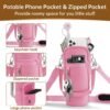 Water Bottle Carrier Bag with Phone Pocket for Stanley 40 oz Tumbler Neoprene Water Bottle Sling Sleeve Holder for Stanley Cup Accessories with 1 Straw Cover & 2 Straws & 1 Brushes (Pink) - Image 3