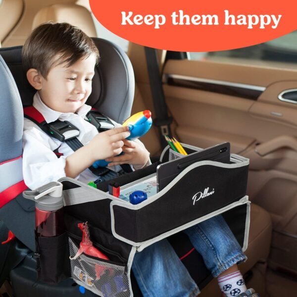 PILLANI Kids Travel Tray for Car - Car Seat Tray for Kids Travel, Car Trays for Kids Roadtrip Essentials,Carseat Table Tray for Kids Road Trip Activities -Toddler Lap Desk Organizer for Airplane - Image 2