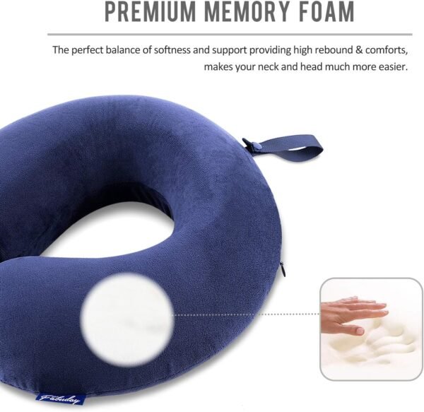 Fabuday Travel Pillow Memory Foam - Head Neck Support Airplane Pillow for Traveling, Car, Home, Office, Travel Neck Flight Pillow with Attachable Snap Strap Soft Washable Cover - Image 4