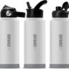 white 32 oz insulated water bottle with straw stainless steel water bottle,double wall,leak proof water bottles with 3 lids,travel,gym mens water bottle(Pearl Grey, 32oz) - Image 6