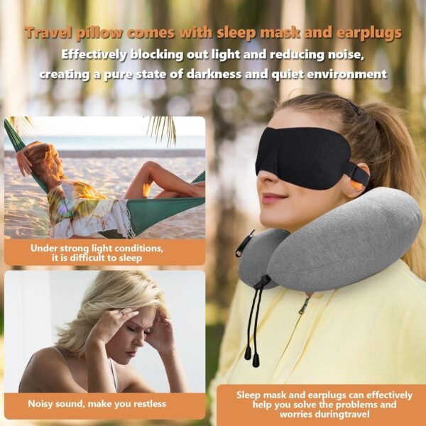 Travel Pillow for Traveling, Travel Inflatable Neck Pillow for Airplane,Car,Bus,Train,Comfortably Head Supports(Gray) - Image 3
