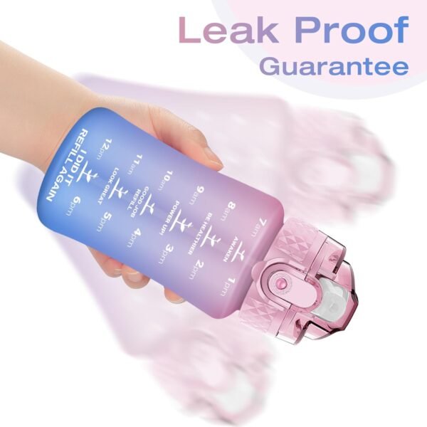 OLDLEY Kids Water Bottle for School, 12 oz (Straw Lid) BPA-Free Reusable Leak-proof Durable Tritan Plastic Water Bottles with One-handed Opening Straw Lids, Anti-dust Spout Cover (Pink-Blue) - Image 3