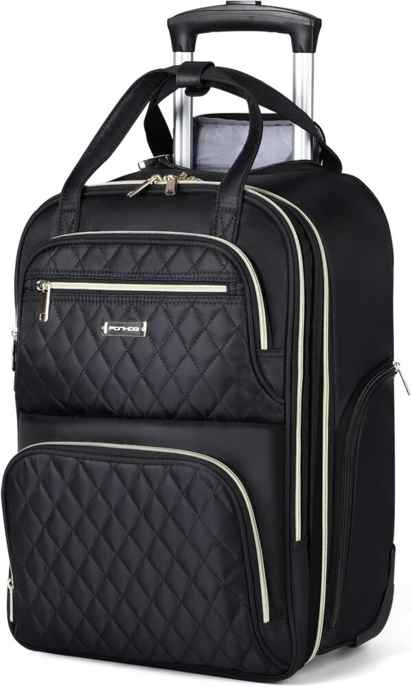 Rolling Backpack for Women - Travel Backpack with Wheels, 15.6 Inch Laptop Wheeled Backpack, Carry on Trolley Suitcase Black Computer Bag for Adults Business College Work Overnight