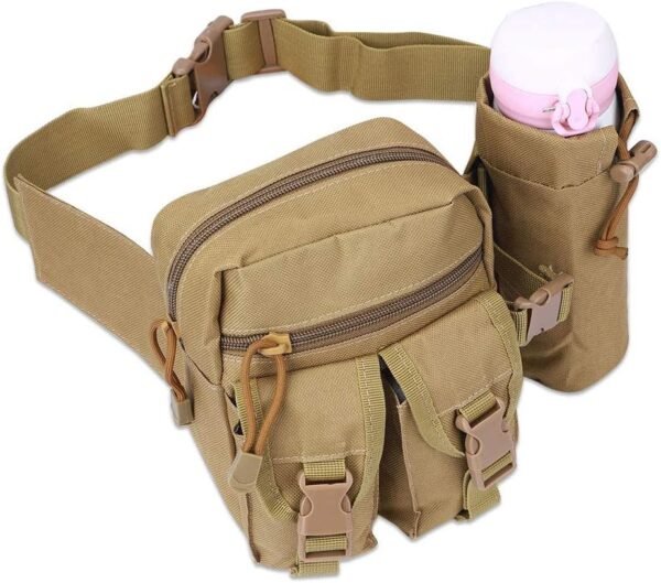Tactical Waist Pack Pouch With Water Bottle Pocket Holder, Men Travel Waist Bag Hip Belt Bag for Running Hiking Travel Outdoors
