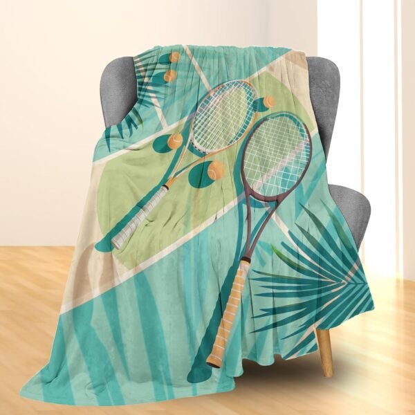 Tennis Racket & Ball Blanket | Soft Warm Fuzzy Lightweight Flannel Throw Blanket Perfect for Couch, Bed, Decor, Travel & Outdoor Use, Cozy Blankets for Adults Kids 60×50 in - Image 2