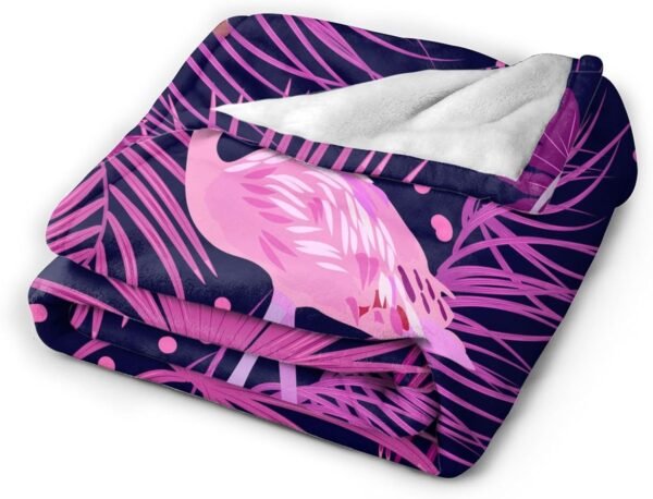 Pink Flamingo with Plam Leaves and Tropical Flowers Throw Blankets All Season Ultra Soft Warm Fleece Blanket for Home Bed Sofa Couch Chair Outdoor Travel Camping 40x30 Inch - Image 3