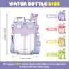Cute Water Bottle for Kids: 26oz Kawaii Water Bottle for Girls, Funny Bear Water Bottles with Straw and Strap, Dual Compartments Leak-Proof Plastic Drinking Cup for School Sport Travel (Purple) - Image 3