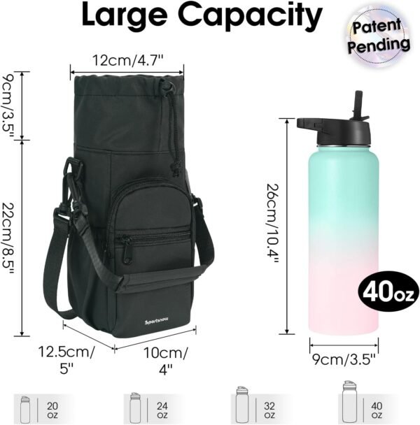 sportsnew Water Bottle Holder with Strap 32oz 40oz Insulated Water Bottle Carrier Sling Bag with Phone Pocket Water Bottle Sleeve for Walking Hiking, Patent Pending - Image 2
