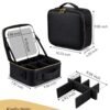 Portable Rechargeable Travel Makeup Bag - Makeup Case Organizer with LED mirror 3 Color Lights Adjustable Brightness Cosmetic Train Case with Adjustable Dividers for Women (Black) - Image 6