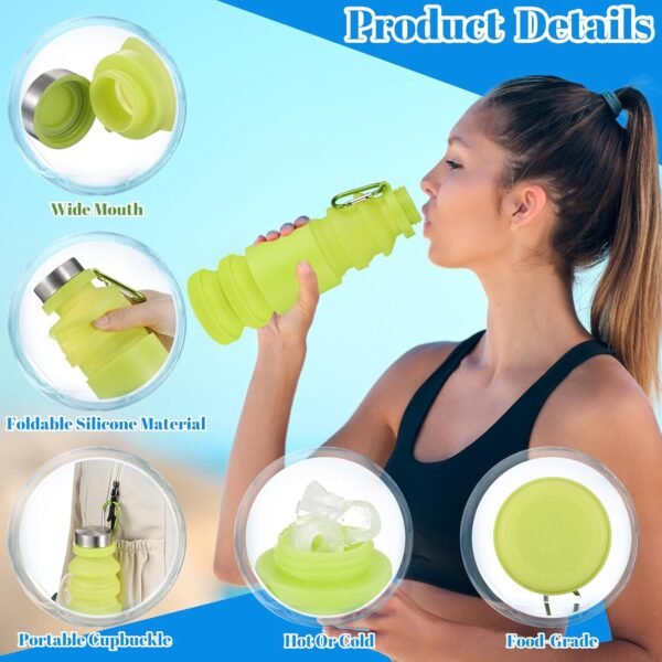 4 Pack Collapsible Water Bottles 18.6oz Silicone Foldable Water Bottle Reusable Portable Travel Cups Leakproof with Hook for Sports Gym Camping Hiking Outdoor Indoor Essential - Image 3