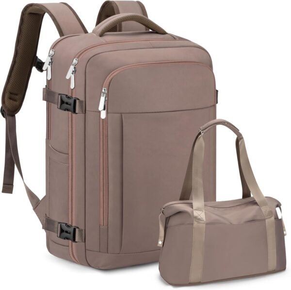 RDTGO Travel Backpack For Women, 40L Carry-On Backpack, Airline Approved Personal Item Bag, Waterproof Laptop Backpack with Large Duffel, Casual Daypack for Buisness Gym Weekend Hiking (Brown)