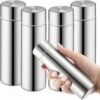 Vesici Mini Water Bottles 4.4 oz Cute Small Insulated Stainless Steel Purse Water Bottles Pocket Slim Flask Water Flask Keeps Drink Cold and Hot for Women Lunch Bag Coffee (Silver,4 Pack)
