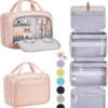 OlarHike Travel Toiletry Hanging Bag Waterproof Bags, Makeup bag, Toiletries, Jewelry, Travel Essentials 3 in 1 Packing Organizers, Cosmetic Travel-Sized Container, Medium Capacity for Women pink