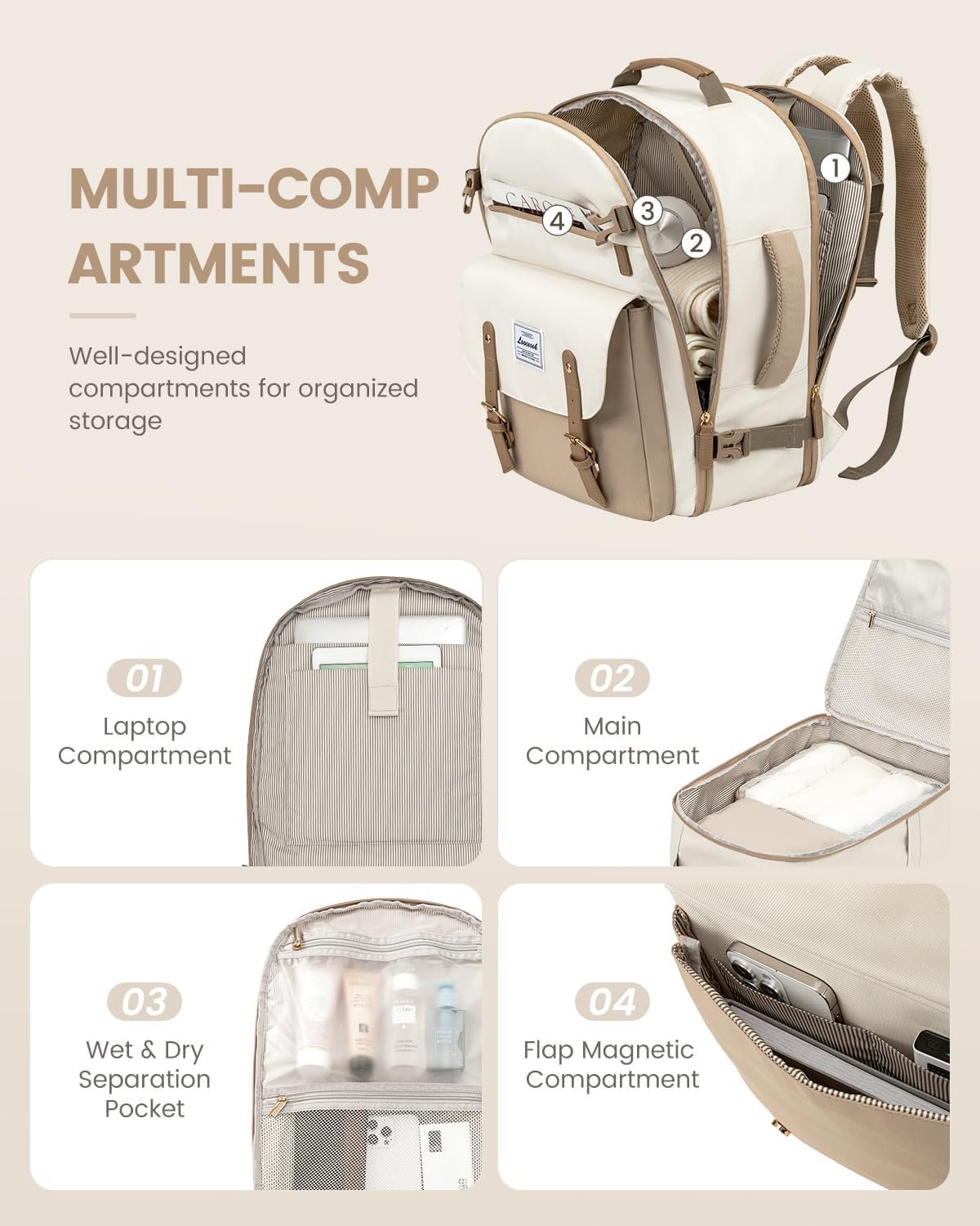 LOVEVOOK Travel Backpack For Women, 40L Large Carry On Backpack Flight Approved, TSA Personal Item Travel Bag Weekender Overnight Daypack, 17 inch Cute Laptop Backpack For College - Image 3