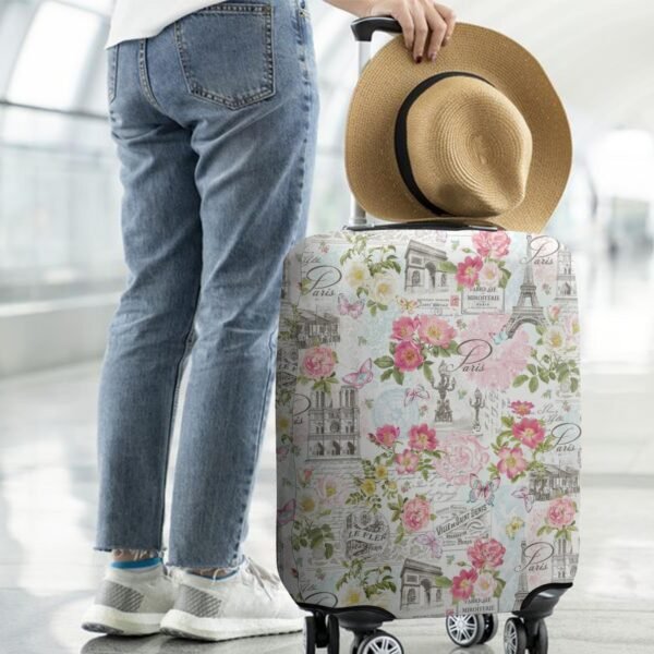 World Famous Scenery Luggage Cover - Washable Elastic Suitcase Cover - Eiffel Tower,Arc de Triomphe and Flower Butterfly Travel Suitcase Cover Fit 22-24 Inch Luggage - Image 3