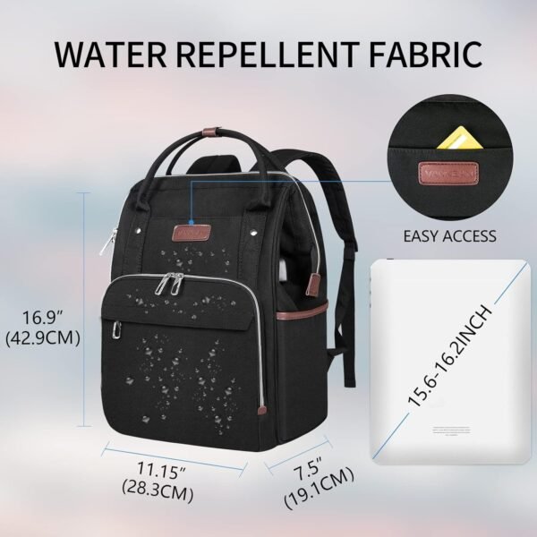 VANKEAN Laptop Backpack for Women Men 15.6-16.2 Inch Stylish Computer Work Backpack, Waterproof College Casual Daypack Business Travel Backpacks with USB Port & RFID Blocking, Black - Image 2