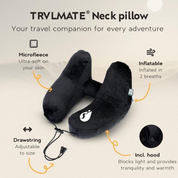 Inflatable Neck Pillow - Adjustable and Compact Travel Pillow, Ultimate Comfort for Long Flights, Airplane Pillow with Detachable Hood - Your Essential Travel Companion - Image 2