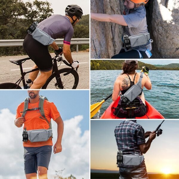 Fanny Pack for Men Women Waist Bag with Water Bottle Holder Waterproof Crossbody Belt Bag with Adjustable Strap for Travel Hiking Running Outdoor Sports (Grey) - Image 7