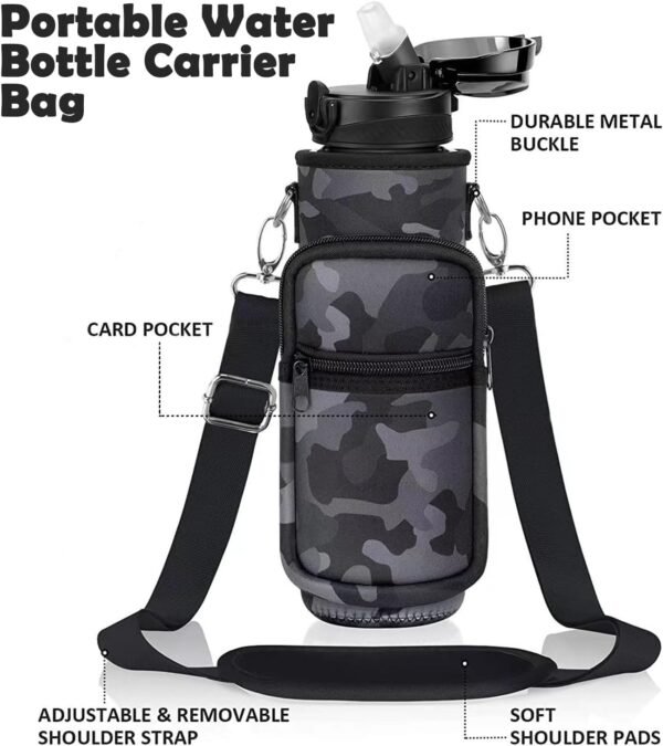 TINYAT Water Bottle Bag Holder Carrier Water Bottle Pouch Bag 2 Pocket Crossbody Sling Bag for Walking,Camping,Hiking,Travel - Image 4