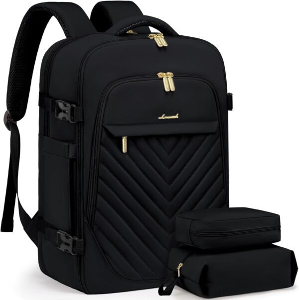 LOVEVOOK Backpack for Traveling on Airplane, Womens Travel Backpack Carry on Flight Approved, 40L Personal Item Backpack Fit 17.3inch Laptop, Black