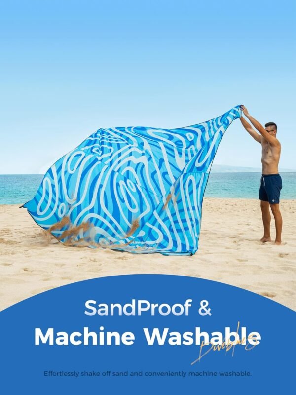 Beach Blanket Oversized Extra Large 110" * 118"/ 9 * 10 Ft,Beach Mat Waterproof Sandproof,Soft and Durable, Picnic Mat for Travel Camping, Beach Vacation,4 Stakes & 1 Travel Bag - Image 2