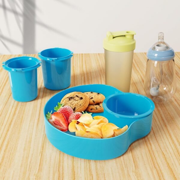 2PCS Kids Car Seat Snack Tray, Travel Tray for Kids Car Seat with Cup Holder, Toddlers Road Trip Essential Travel Snacks Food Plate Tray for Stroller and Safety Seats (Sky blue) - Image 2
