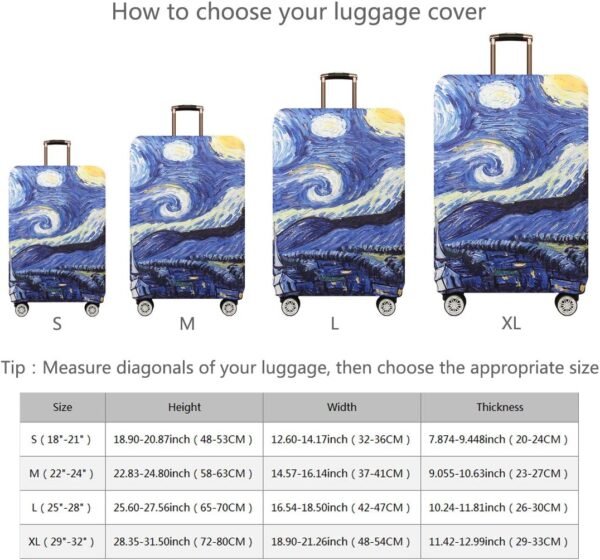 TRAVEL KIN Thickened Luggage Cover ，Washable Travel Gear Cover，18/24/28/32 Inch Suitcase Spandex Protective Cover (L(25"-28" luggage), Starry Night) - Image 2
