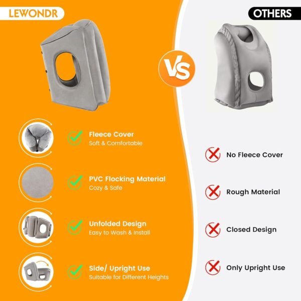 Lewondr Inflatable Travel Pillow, Airplane Neck Pillow for Traveling, Travel Pillow with Storage Bag, Avoid Neck Shoulder Pain, Sleeping Cushion for Airplane Bus Car Train Office, Easy to Carry, Grey - Image 5