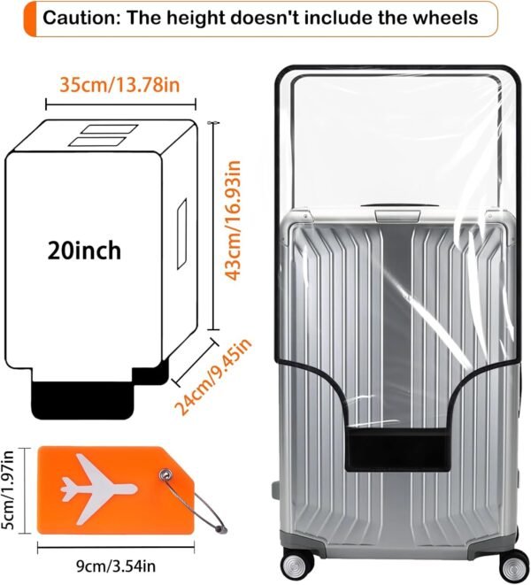 Clear Luggage Cover, 20 Inch Travel Suitcase Cover, Luggage Cover Protector Tsa Approved Fully Transparent Waterproof Dustproof Anti-Scratch(16.93" H x 13.78" L x 9.45" W) - Image 2