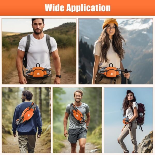 Fanny Pack Waist Bag with Water Bottle Holder for Men Women Running Hiking Travel Dog Walking Workout Cycling Outdoor (Orange) - Image 2